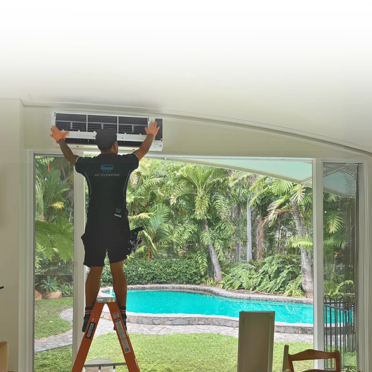 Chilled Out AC cleaning technician finishing a job in a Brisbane Northside home