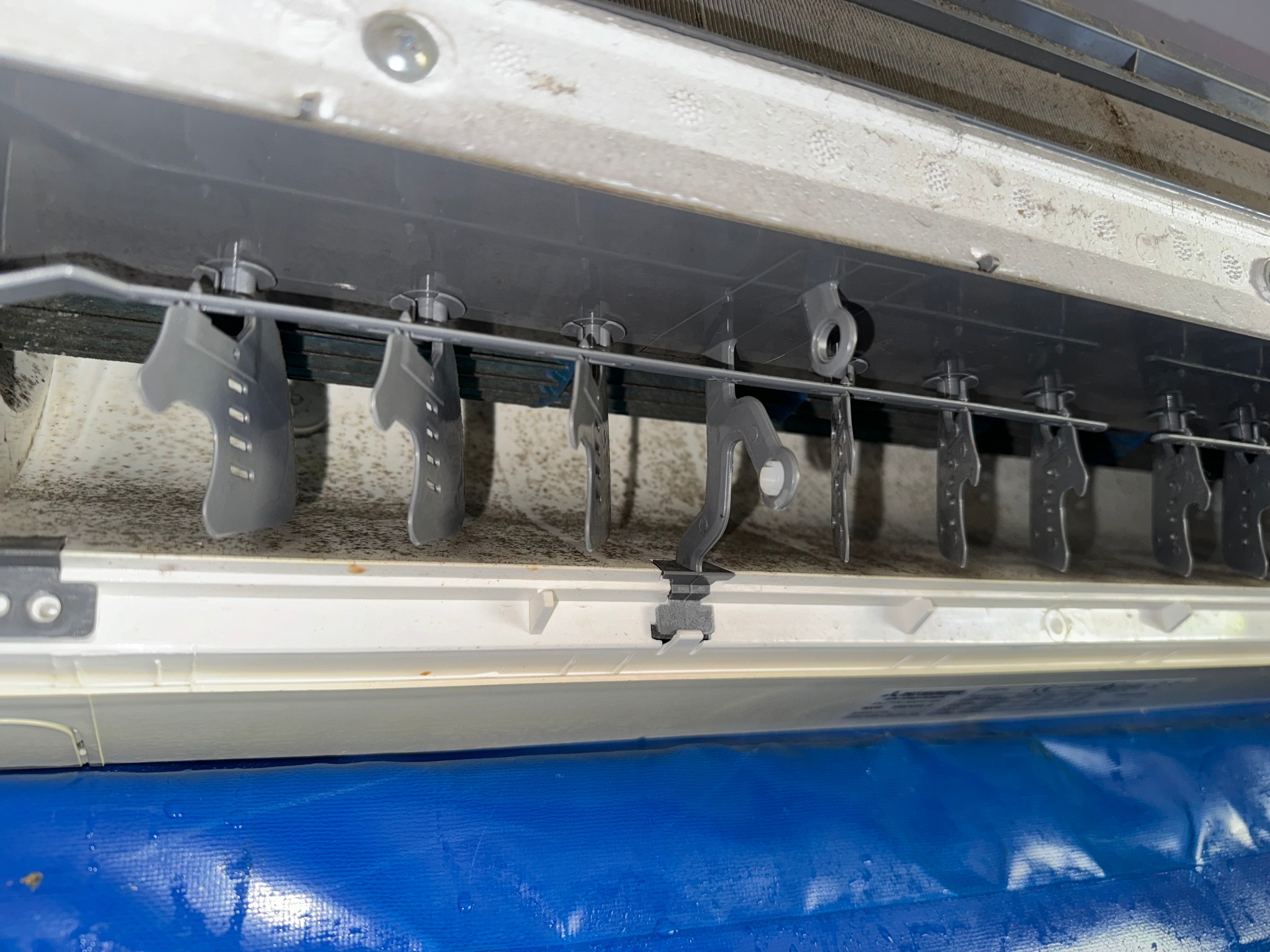 Before aircon cleaning North Brisbane - Dirty internal components with mould buildup